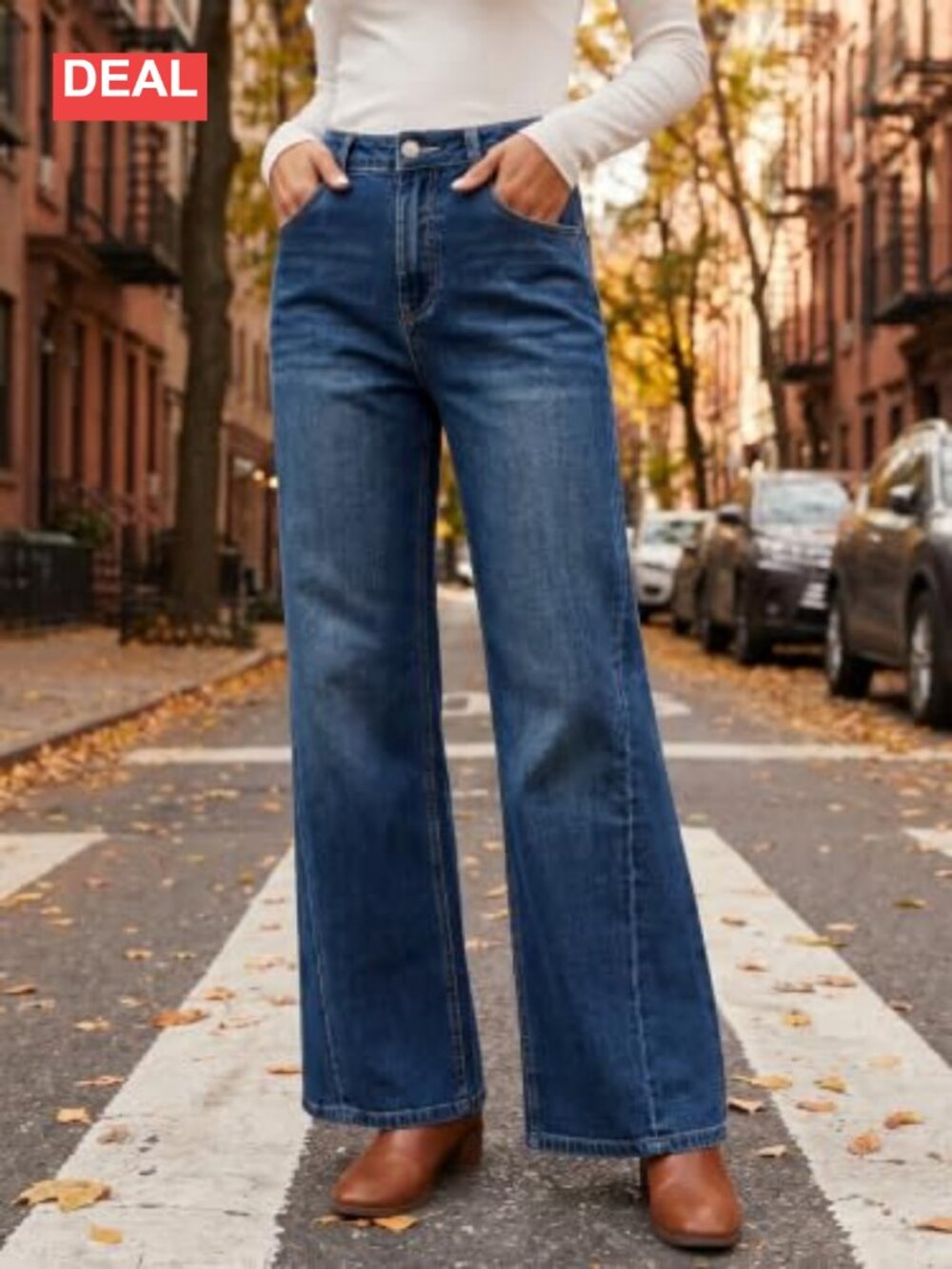 High Waisted Flare Jeans Stretchy Wide Leg Denim Pants - Picture 2 of 6